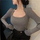 Ribbed Knit Scoop-neck Sweater