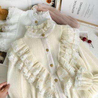 Lace Ruffle-trim Chiffon Loose Shirt