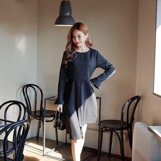 Asymmetric Pinstriped A-line Dress