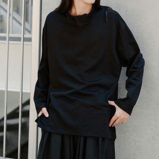 Long Sleeve Lapel Plain T-shirt