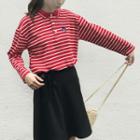 Embroidered Striped Long-sleeve Polo Shirt