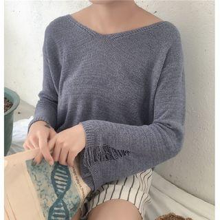 Distressed Long-sleeve Knit Top