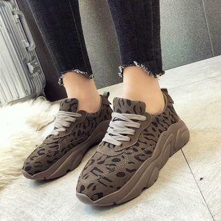 Leopard Print Platform Lace-up Sneakers