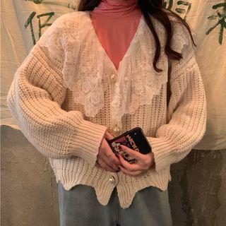 Lace Panel Cardigan / Mock Neck Long-sleeve T-shirt