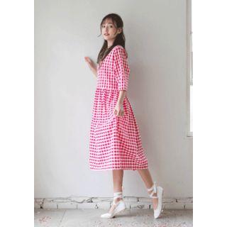 Tie-waist Gingham Midi Dress