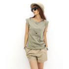 Roll-up Sleeve Cotton Top