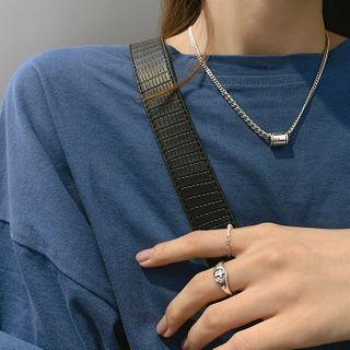 925 Sterling Silver Lettering Pendant Necklace 925 Silver - Necklace - Cylinder - One Size