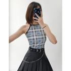 Plaid Crop Halter Top As Figure - One Size