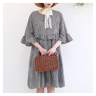 Ruffle-trim Gingham Empire Dress