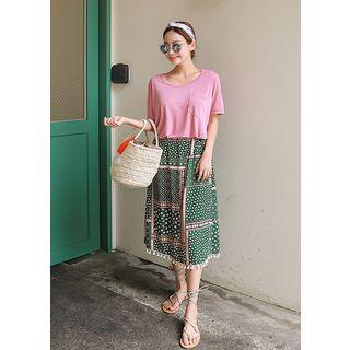 Tasseled-hem Pattern Long Skirt