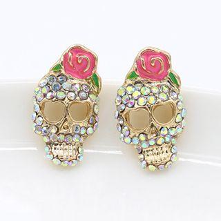 Floral Skull Rhinestone Earrings