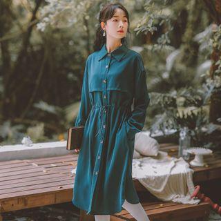 Drawstring Long-sleeve Shirtdress