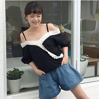 Lace Trim Off Shoulder 3/4 Sleeve Top