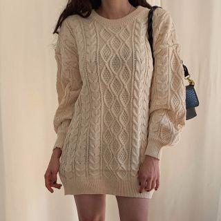 Balloon-sleeve Mini Sweater Dress