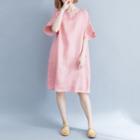 Bell-sleeve Midi Plain Dress Pink - One Size