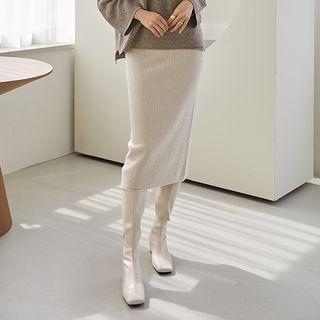 Glittered Long Rib-knit Skirt