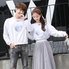 Couple Matching Printed Pullover / Midi Mesh Skirt