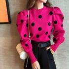 Puff-sleeve Dotted Sweater