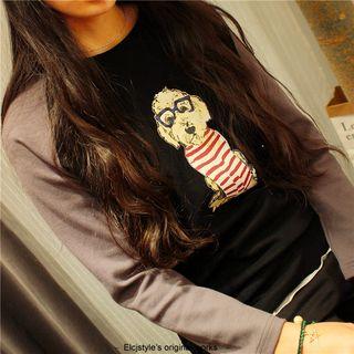 Dog Print Raglan Long-sleeve T-shirt