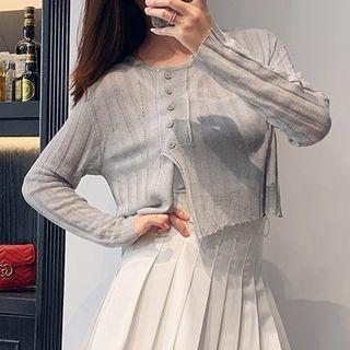 Side-buttoned Split Cropped Knit Top