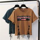 Short-sleeve Lace-up Lettering T-shirt