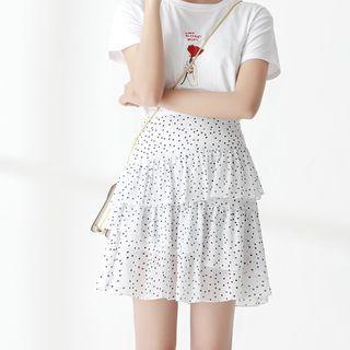Polka Dot Chiffon A-line Mini Tiered Skirt