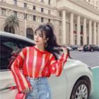 Set: Striped Knit Top + Cut Out Straight Cut Jeans