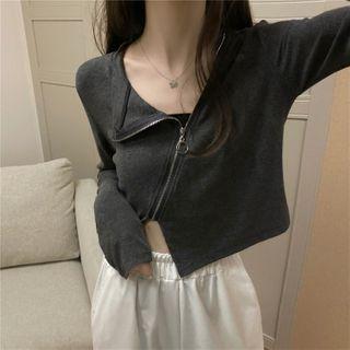 Asymmetrical Zip Detail Cropped Top