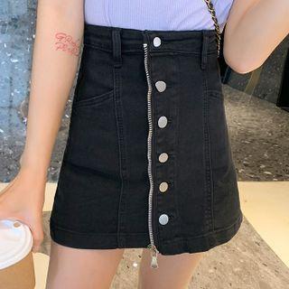 Zip-accent Mini A-line Denim Skirt