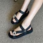 Rhinestone-trim Velcro Platform Sandals