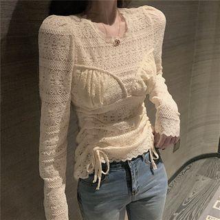 Drawstring Lace Blouse Almond - One Size