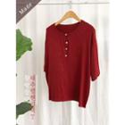 3/4-sleeve Round-neck Henley
