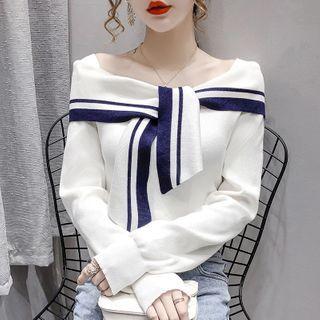 Sailor Collar Tie-neck Knit Top
