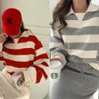 Collared Drop-shoulder Stripe Sweatshirt