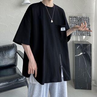 Elbow-sleeve Zipped Pocket Detail T-shirt