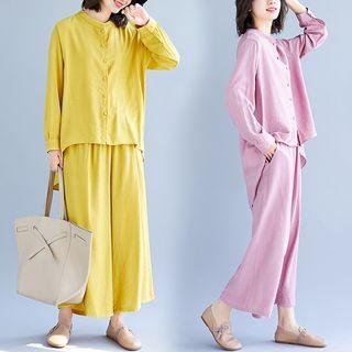 Set : Plain Asymmetrical Shirt + Pants
