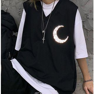 Reflective V-neck Tank Top As Shown In Figure - One Size