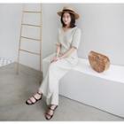 Short-sleeve Wide-leg Linen Blend Jumpsuit