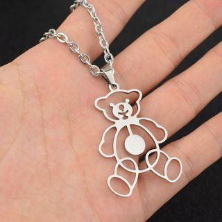 Bear Pendant Chain Necklace 1042 - Silver - One Size