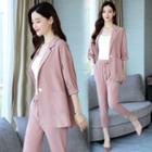 Set: Single Breasted Blazer + Tie-waist Capri Pants