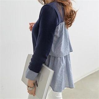 Crew-neck Stripe-panel Knit Top