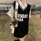 Short-sleeve Mock Two-piece Lettering Mini T-shirt Dress