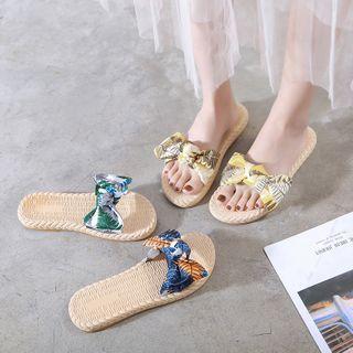 Printed Ribbon Flat Slide Sandals