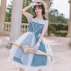 Lace Trim Contrast Trim Overall Dress
