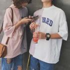 Couple Matching Color Block Lettering Elbow-sleeve T-shirt