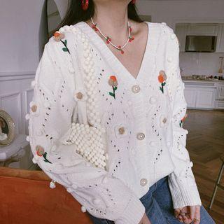 Floral Cable Knit Cardigan Floral Cable Knit Cardigan - One Size