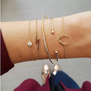 Set Of 5: Alloy Bracelet / Open Bangle (assorted Designs) Gold - One Size