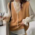 V-neck Sweater Vest / Plain Blouse