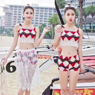 Set: Printed Tankini + Lace Skirt