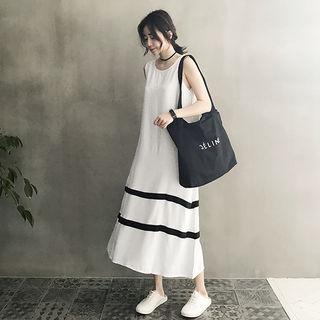 Round-neck Contrast-trim Maxi Tank Dress